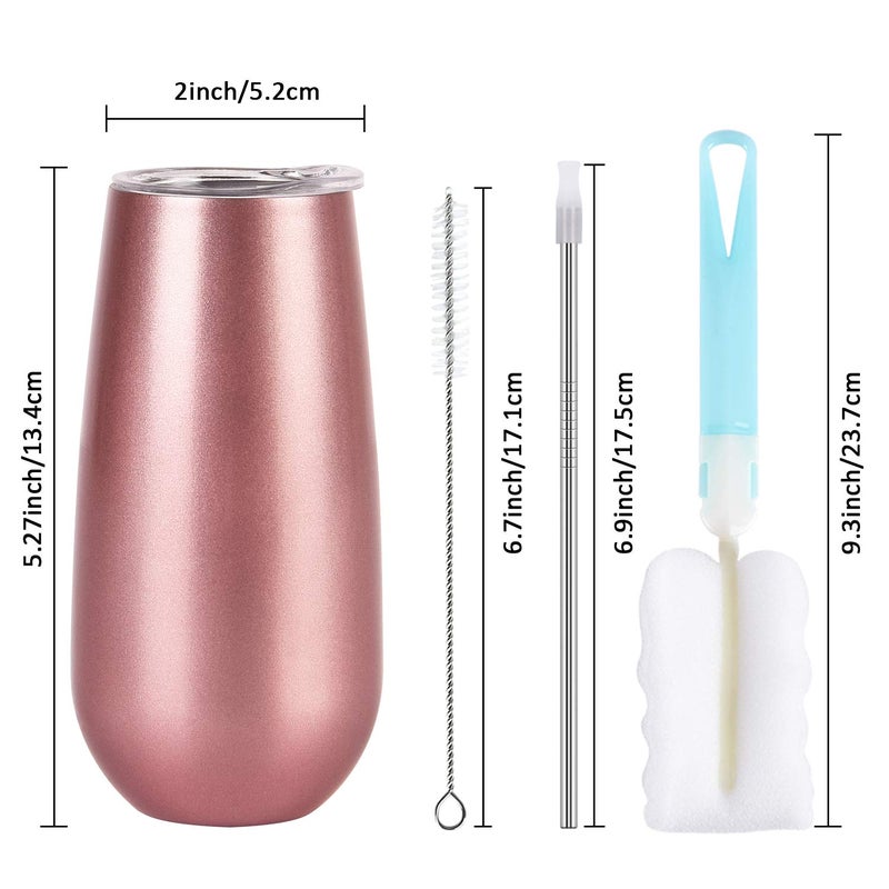 Lifecapido 6 Pack Stemless Double Insulated Champagne Flute Tumbler with Lid, 6 Oz Unbreakable Reusable Cocktail Champagne Toasting Glasses, Good Gift for Friends Family Christmas Birthday, Rose Gold - Image 5